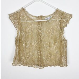 Delia’s Lace Top Gold Button Back Ruffle Sleeve Y2K Coquette Glam Size Large